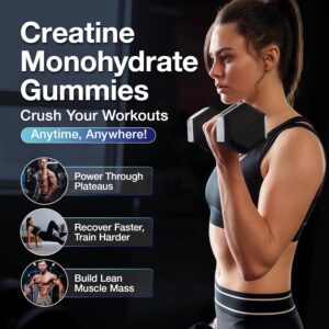 Creatine Gummies for Men & Women – Creatine Monohydrate Gummies 5g, Muscle Builder, Energy Boost & Pre-Workout Supplement, Low Sugar Taurine Chewable Gummy 2 Pack