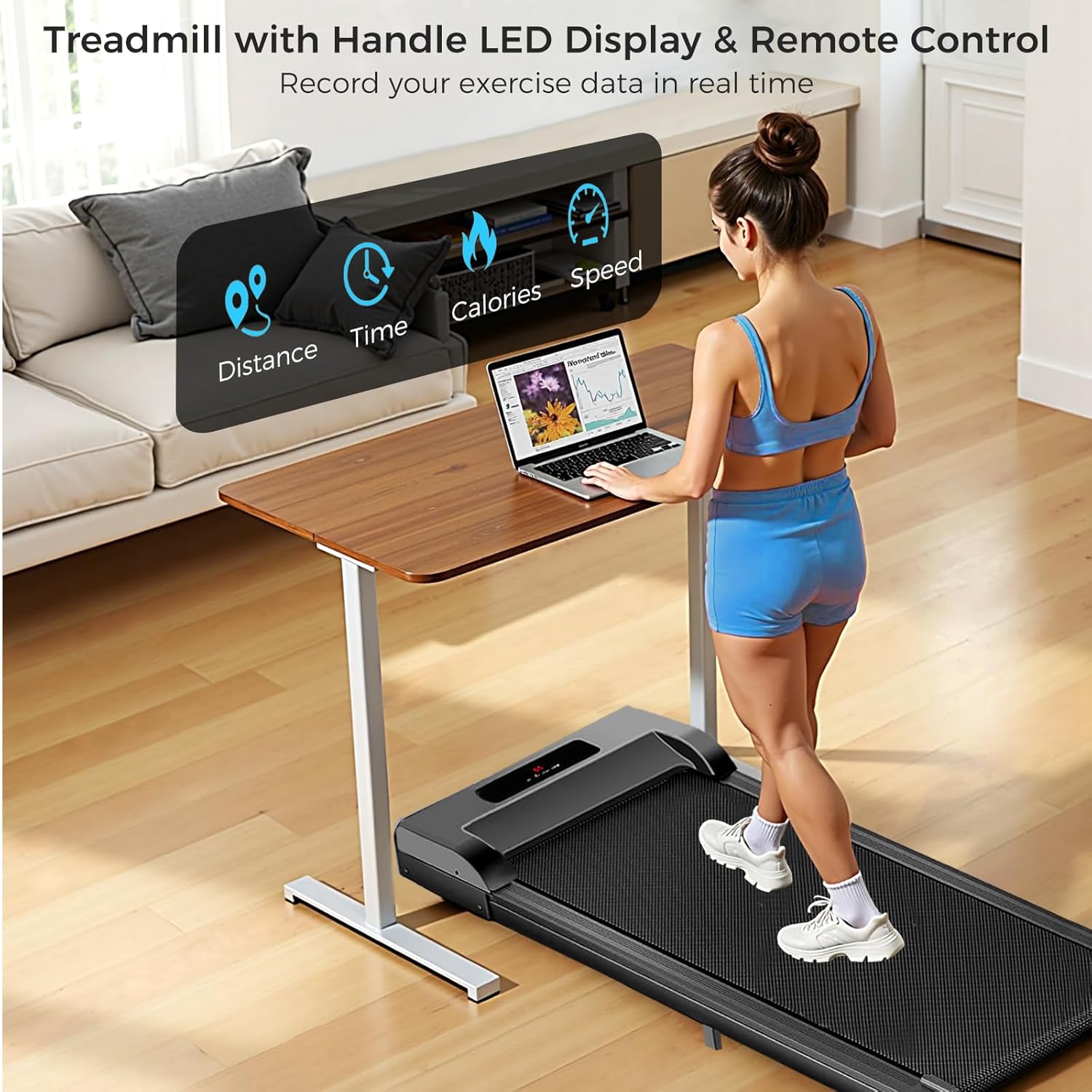 Walking Pad with Handle Bar, 3 in 1 Under Desk Treadmills with Remote Control, Electric Compact Treadmill,2.5HP Treadmills for Home Small Space, Portable Treadmill with Handle, 300 LBS Capacity - Image 3
