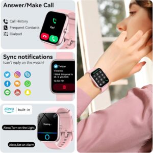 Smart Watch with Alexa Built-in, 1.83″ HD Touchscreen, Bluetooth Calling Fitness Tracker, Health Monitor Heart Rate/Sleep Tracking, IP68 Waterproof, 120+ Sports Modes for Android iPhone (Pink)