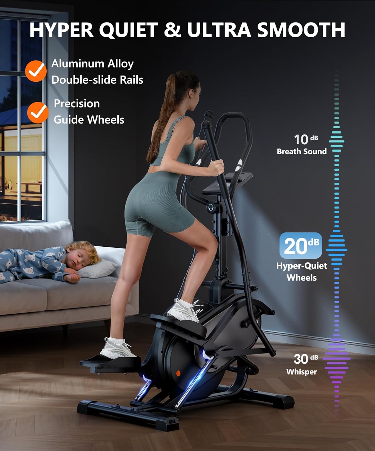 THERUN Elliptical Exercise Machine, 3-in-1 Cardio Climber Stepping Elliptical Machine for Home, Stair Stepper Elliptical Training Machines w/16 Levels Resistance, Pulse Sensor, LCD Monitor - Image 4