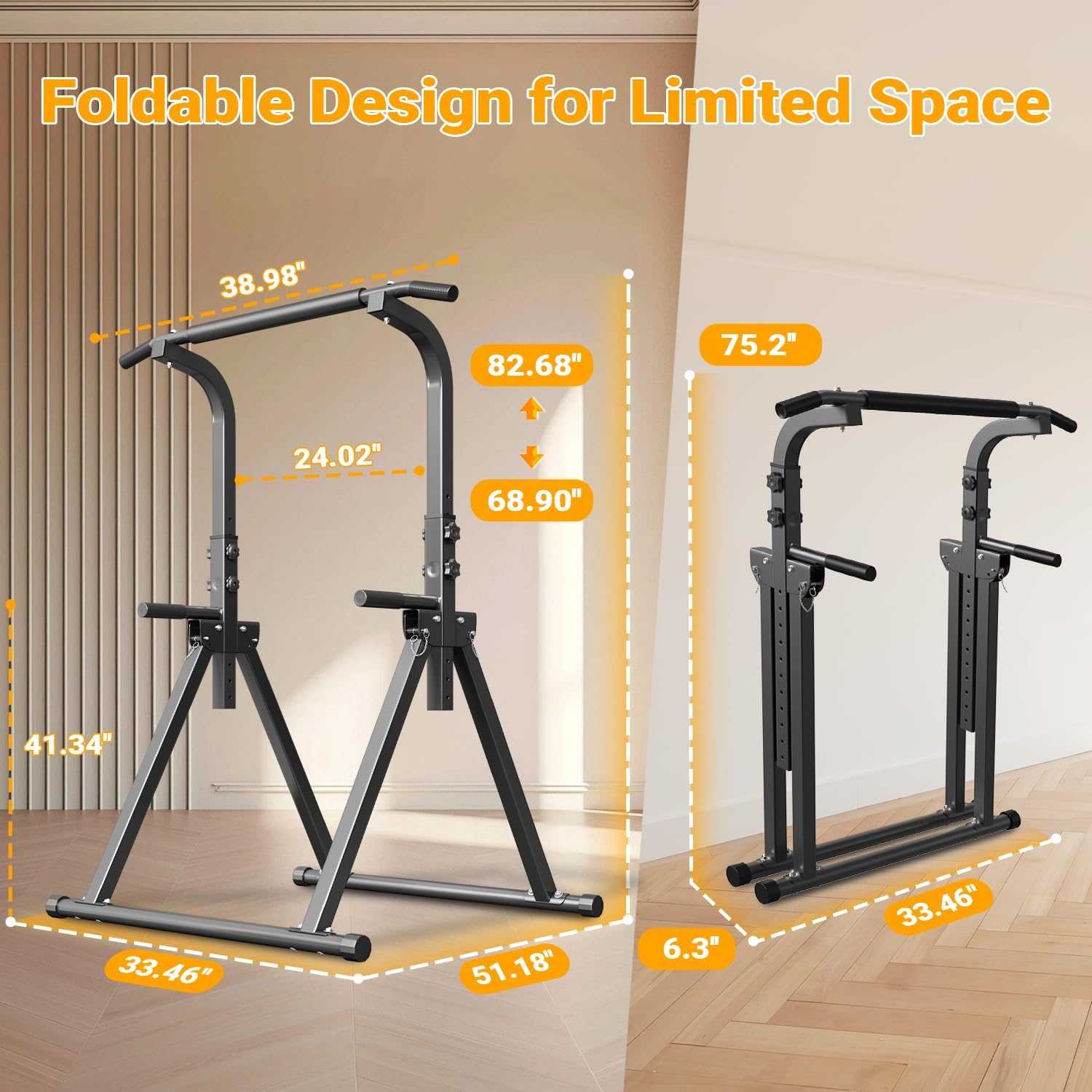 Foldable Pull Up Bar Free Standing Multi-function Power Tower Dip Bar Home Gym Strength Training Equipment 300 LBS Weight Capacity - Image 7