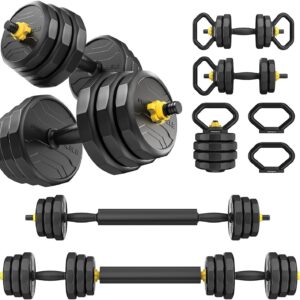 FEIERDUN Adjustable Dumbbells, 40/48/68/88lbs Free Weight Set with 4 Modes, Used as Barbell, Kettlebells, Push up Stand, Fitness Exercises for Home Gym Suitable Men/Women