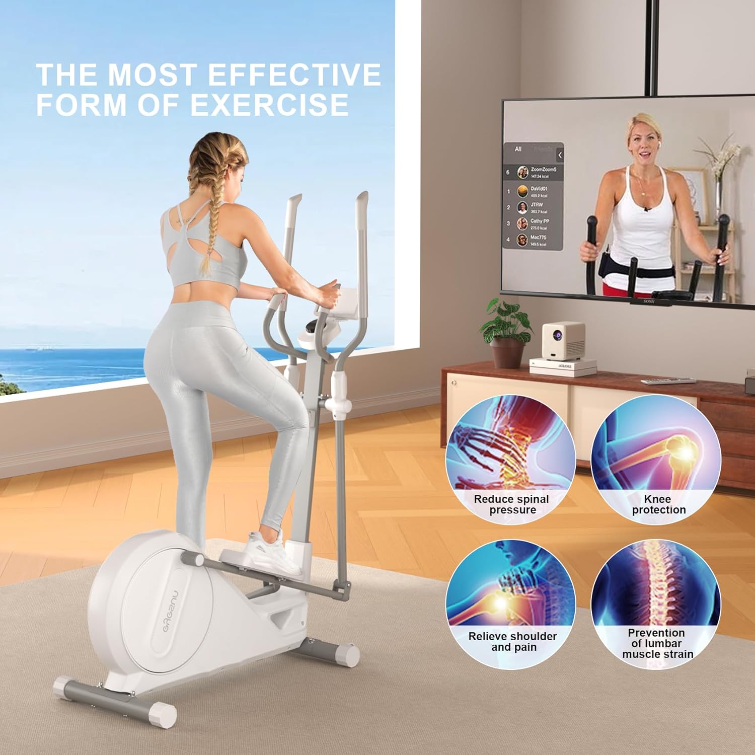Elliptical Exercise Machine for Home,3-in-1Compact Training Machines with 16 Resistance Levels,14LB Flywheel,Low Impact Magnetic Cross Trainer,Quiet Portable Elliptical for Seniors&Small Spaces - Image 6