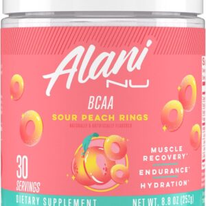 Alani Nu BCAA Sour Peach Ring | Branch Chain Essential Amino Acids | 2:1:1 Formula | Supplement Powder | Muscle Recovery Vitamins for Post-Workout | 30 Servings