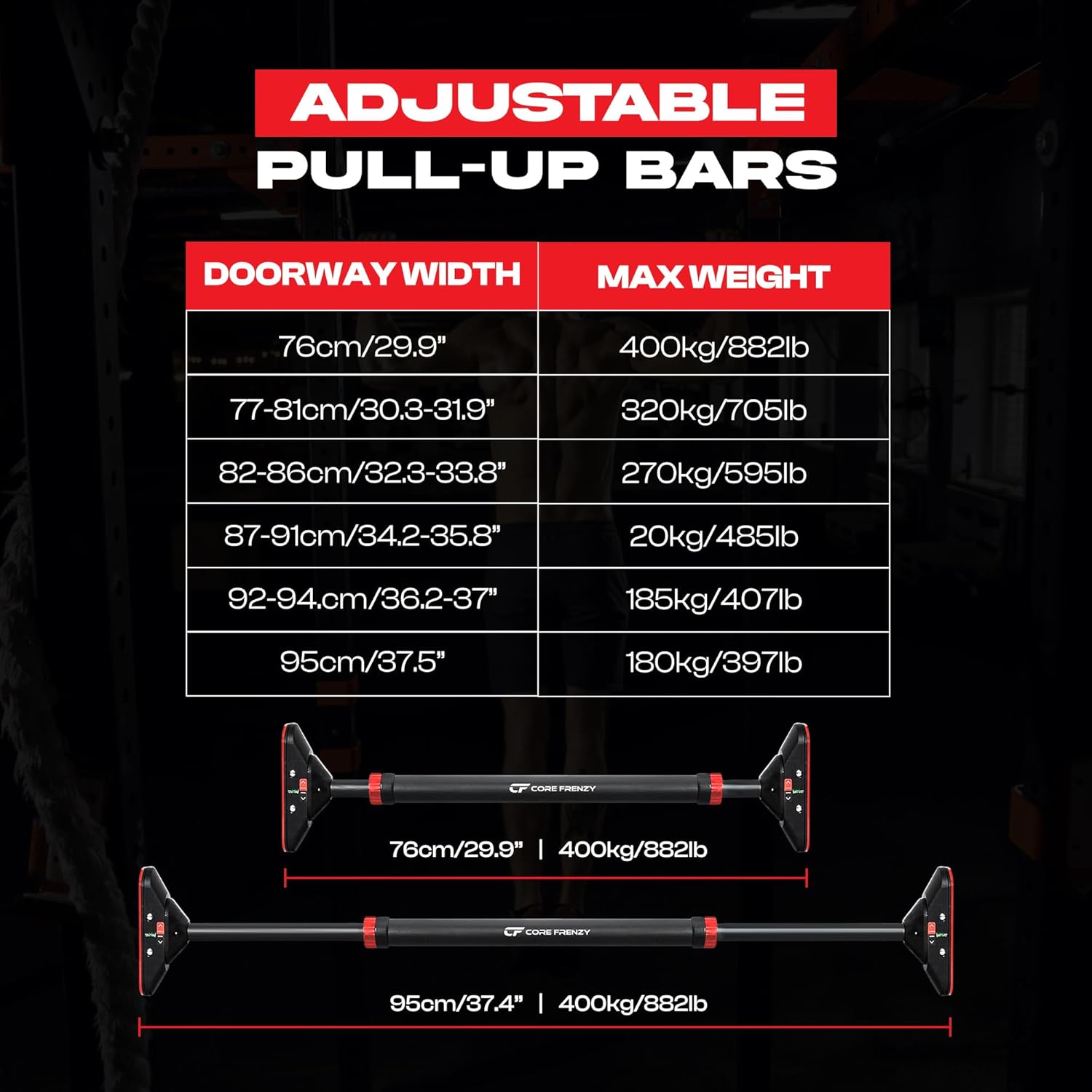 Pull Up Bar for doorway With Resistance Bands, No Screw Installation, Chin Up Bar for Upper Body Workout & Exercise, 29.9"-37.5" Adjustable Width Locking Mechanism, Max weight Hold 880 lbs - Image 6