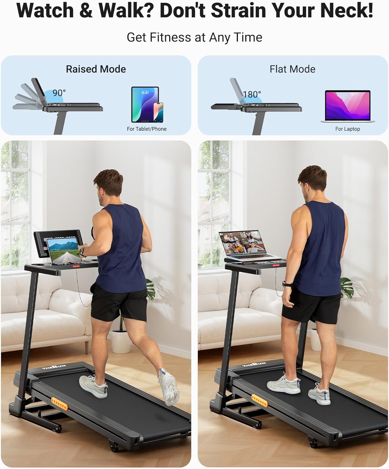 THERUN Treadmill with Incline, 3.0 HP Foldable Treadmills for Home, Brushless Motor Auto Incline Treadmill, 12 Level Adjustable, 300 LBS Capacity, Quiet Running - Image 4
