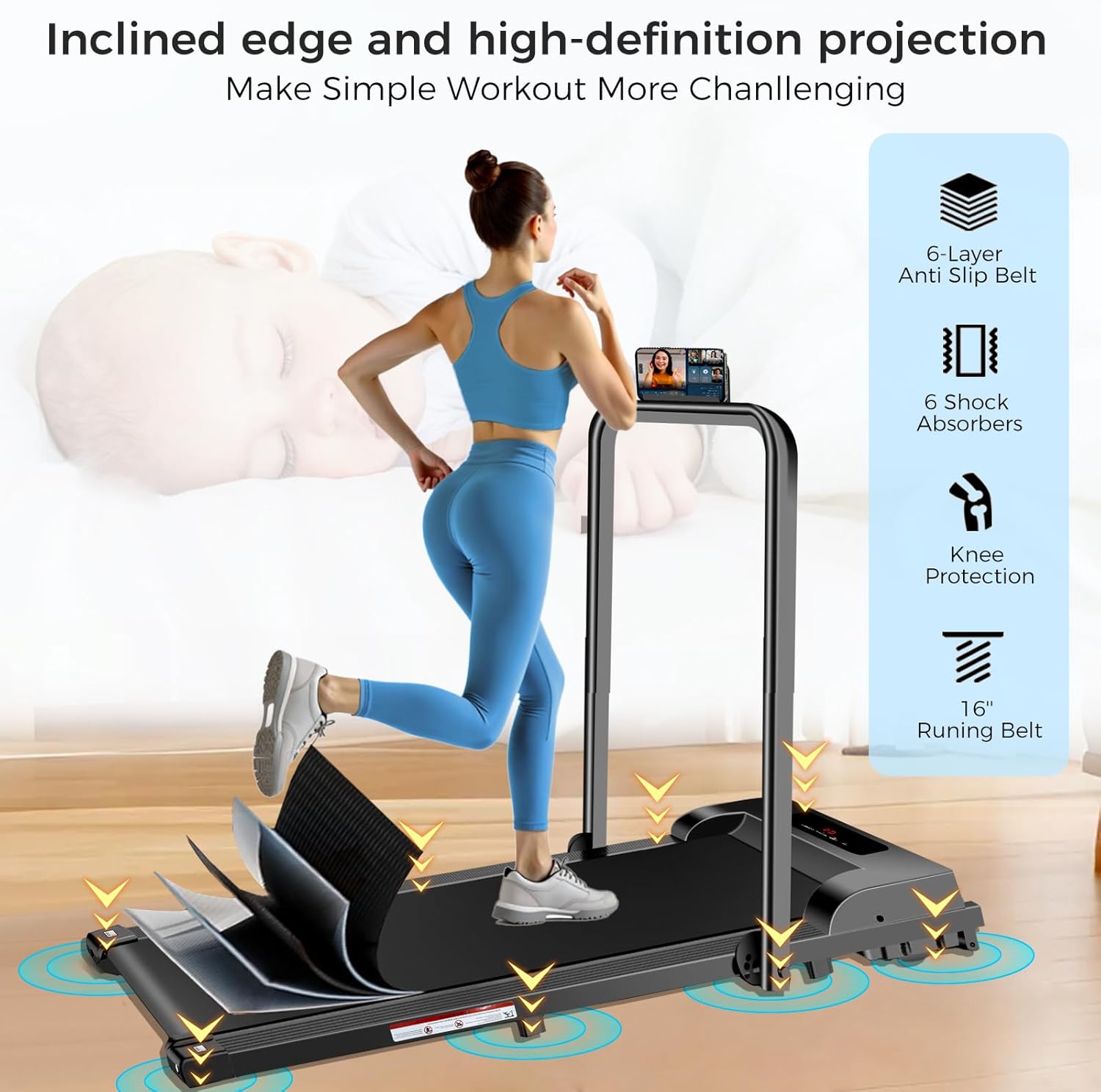 Walking Pad with Handle Bar, 3 in 1 Under Desk Treadmills with Remote Control, Electric Compact Treadmill,2.5HP Treadmills for Home Small Space, Portable Treadmill with Handle, 300 LBS Capacity - Image 4