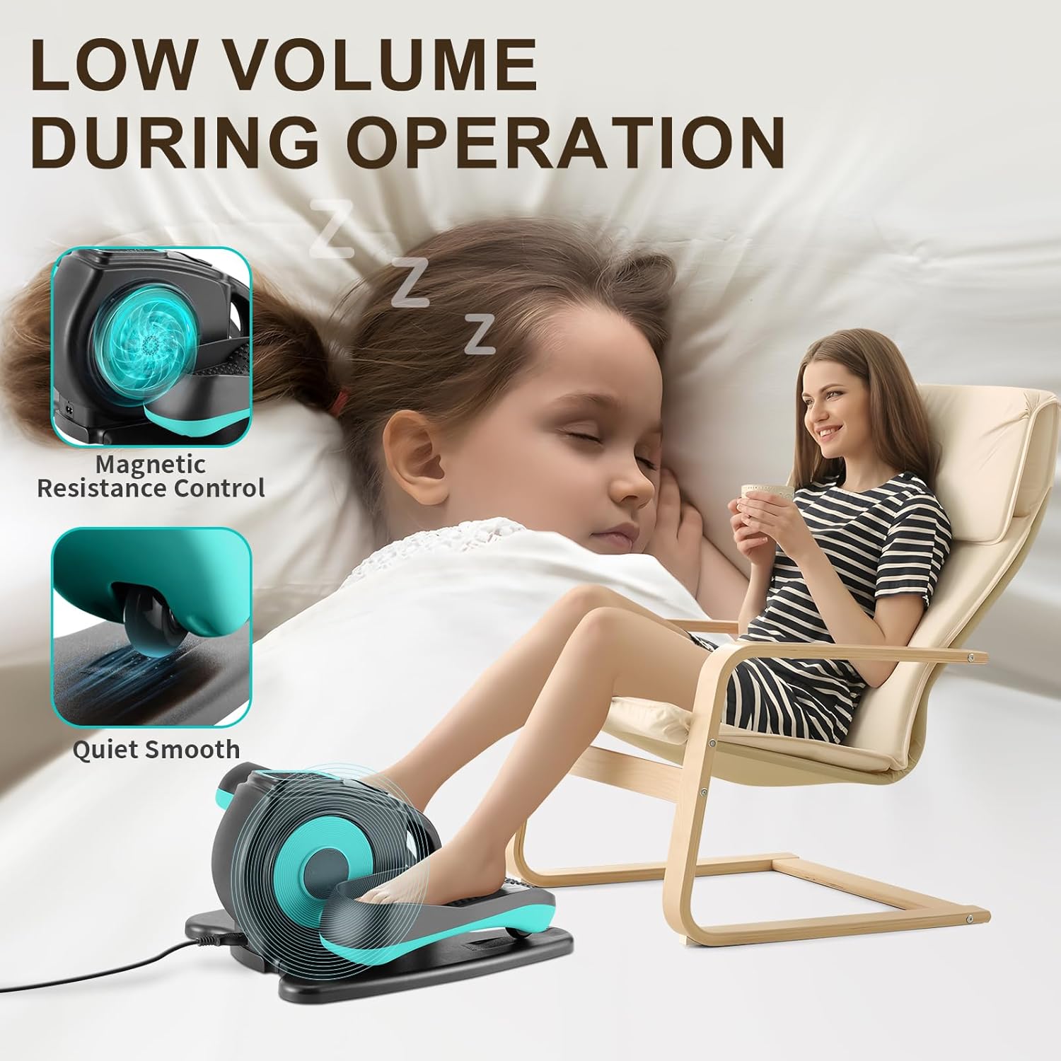 Under Desk Elliptical Machine, Electric Leg Exerciser for Seniors, Compact Seated Pedal Exerciser, Portable Elliptical Trainer with Remote and Non-Slip Pedals for Teens Adults - Image 5