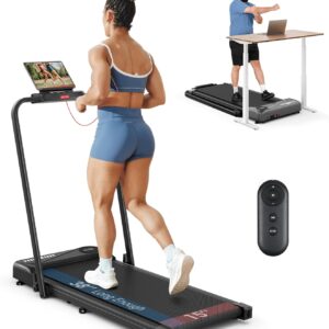 THERUN Walking Pad, 2 in 1 Foldable Treadmills for Home, 2.5HP Under Desk with Handle Bar, 16″ Widened Running Belt, with Remote Control