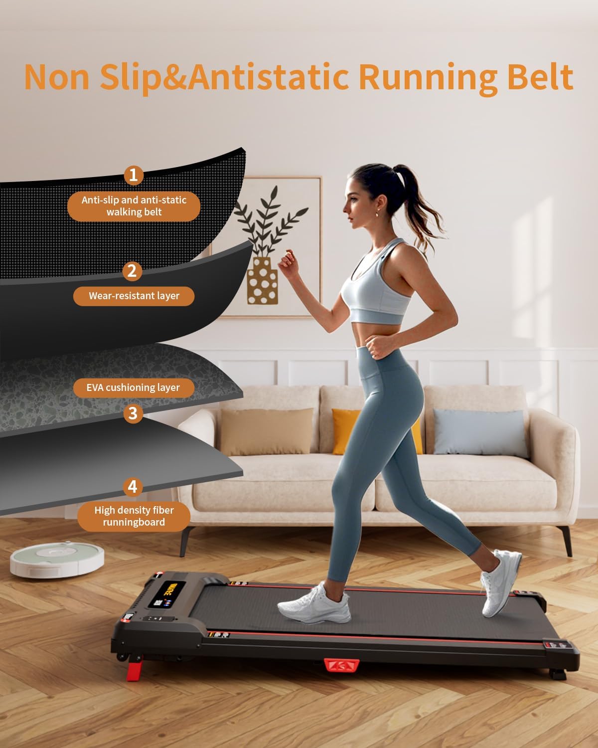 Walking Pad Treadmill, Anylife Incline Walking Pads Under Desk 330lb Capacity, 2.5HP Portable Treadmills for Home, Compact Treadmill Small Running Pad with LED Display, Remote Control, Black - Image 6