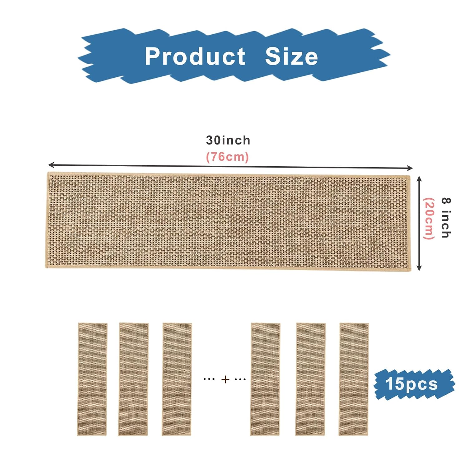 Stair Treads Non Slip for Wooden Steps, Carpet Stair Treads 15 Pack 8'' x 30'', Stair Runner Indoor, Machine Washable for Kids, Elders, and Dogs, Beige - Image 2
