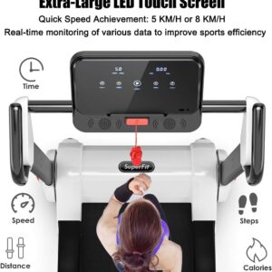 GYMAX Folding Treadmill, Smart APP Control Running Machine, LED Monitor & Adjustable Device Holder, Portable Treadmill for Home Gym Small Apartment