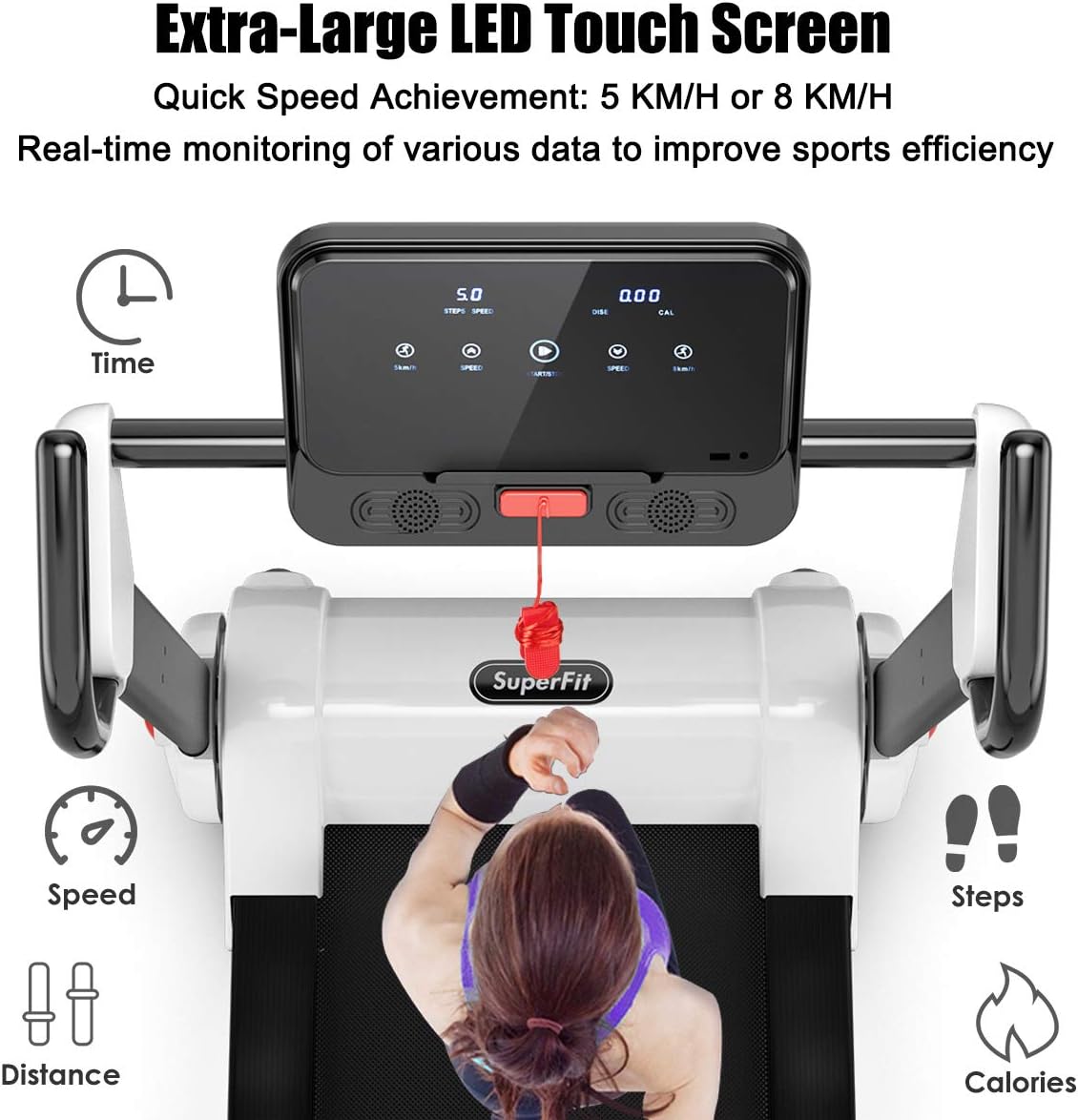 GYMAX Folding Treadmill, Smart APP Control Running Machine, LED Monitor & Adjustable Device Holder, Portable Treadmill for Home Gym Small Apartment - Image 2