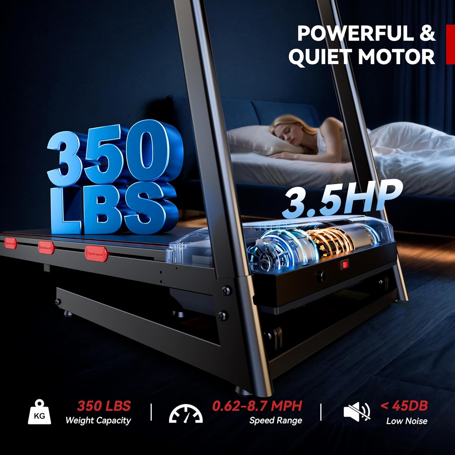 8.7MPH Incline Treadmill for Running and Walking, 3.5HP Quiet BLDC Treadmills for Home with Double Deck Technology, 350 lbs Weight Capacity, APP, Heart Rate - Image 6