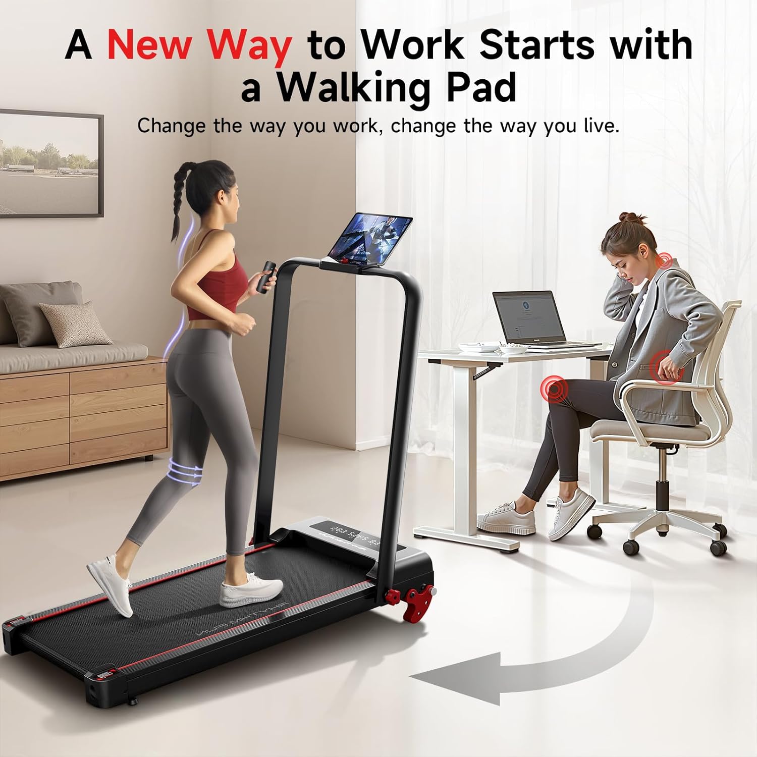 RHYTHM FUN Treadmill with Incline, Walking Pad with Handle Bar,300lbs Walking Pad with APP, Portable Folding Walking Treadmills for Home/Office with Low Noise - Image 5