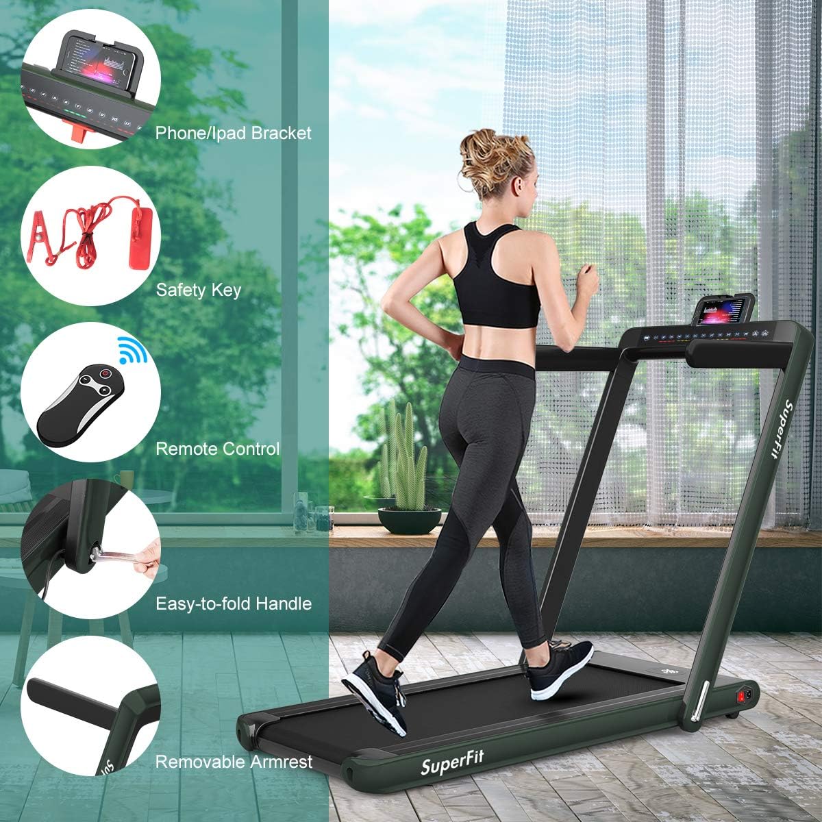 GYMAX Walking Pad, 2.25HP Dual Display Foldable Treadmill for Home with Remote/Smart App Control, Portable Compact Treadmill for Office Under Desk, Folding Running Machine for Small Spaces - Image 4