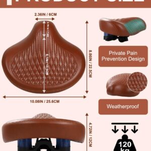Wide Bike Seat for Women Men, Comfort Soft Vintage Padded Bicycle Saddle Cushion, Large Comfortable Replacement Seat for City, Cruiser, Ebike, Beach & Mountain Bicycle, Scooter, Stationary Bike