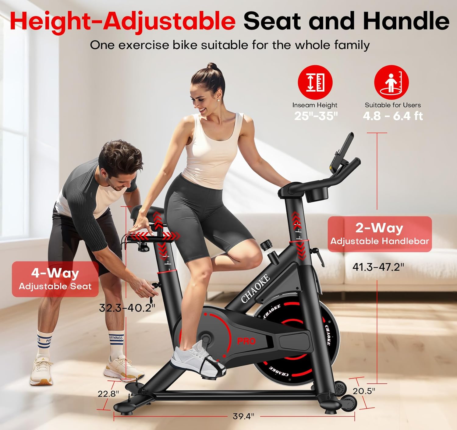 Exercise Bike, CHAOKE Quiet Magnetic Resistance 300LB Capacity Stationary Bike for Home with App Compatible, Indoor Bike with Comfortable Seat and Digital Display - Image 6