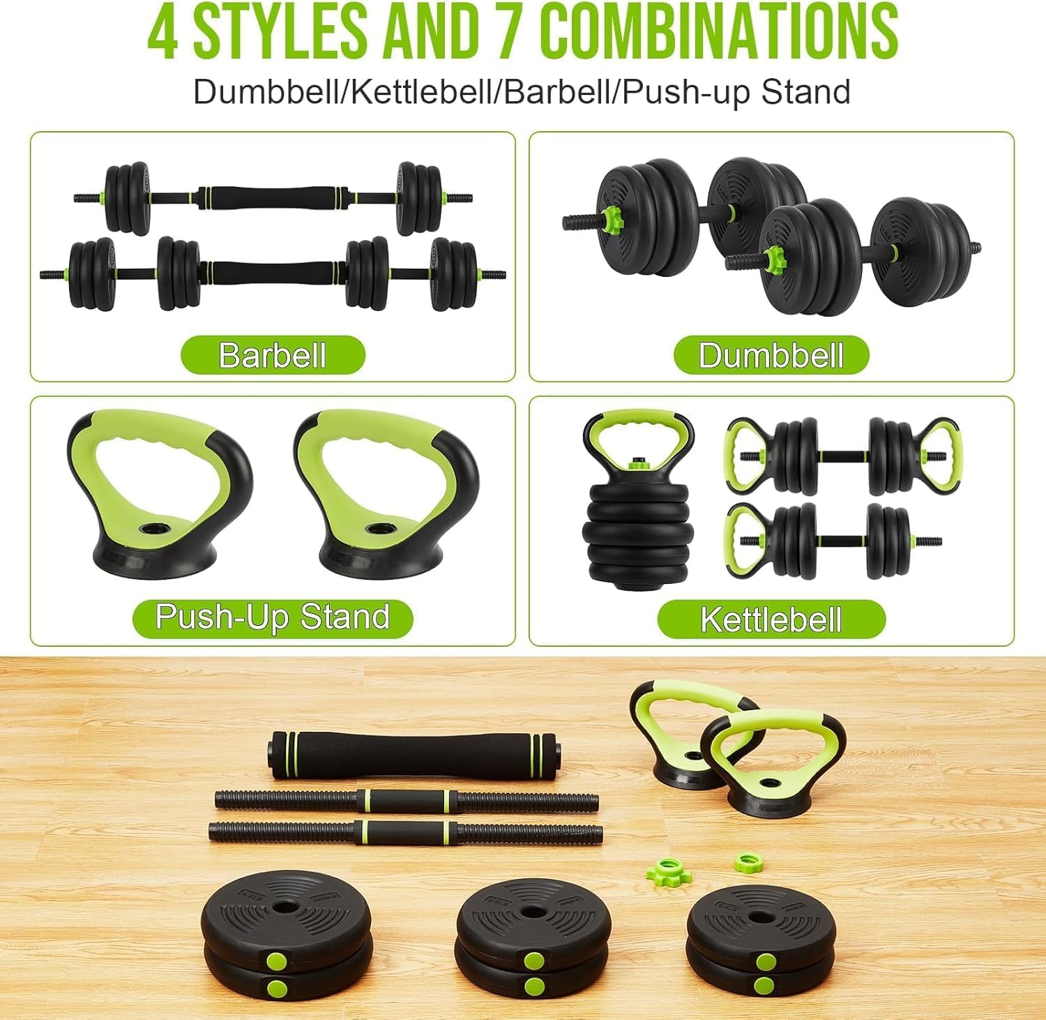 44Lbs Adjustable 4-In-1 Dumbbell Set, Sand Filled PE Dumbbells with Kettlebell Combo Multi-Function Strength Training Weights Home Gym Equipment for Bench Press Squats and Push-Up Handles - Image 2