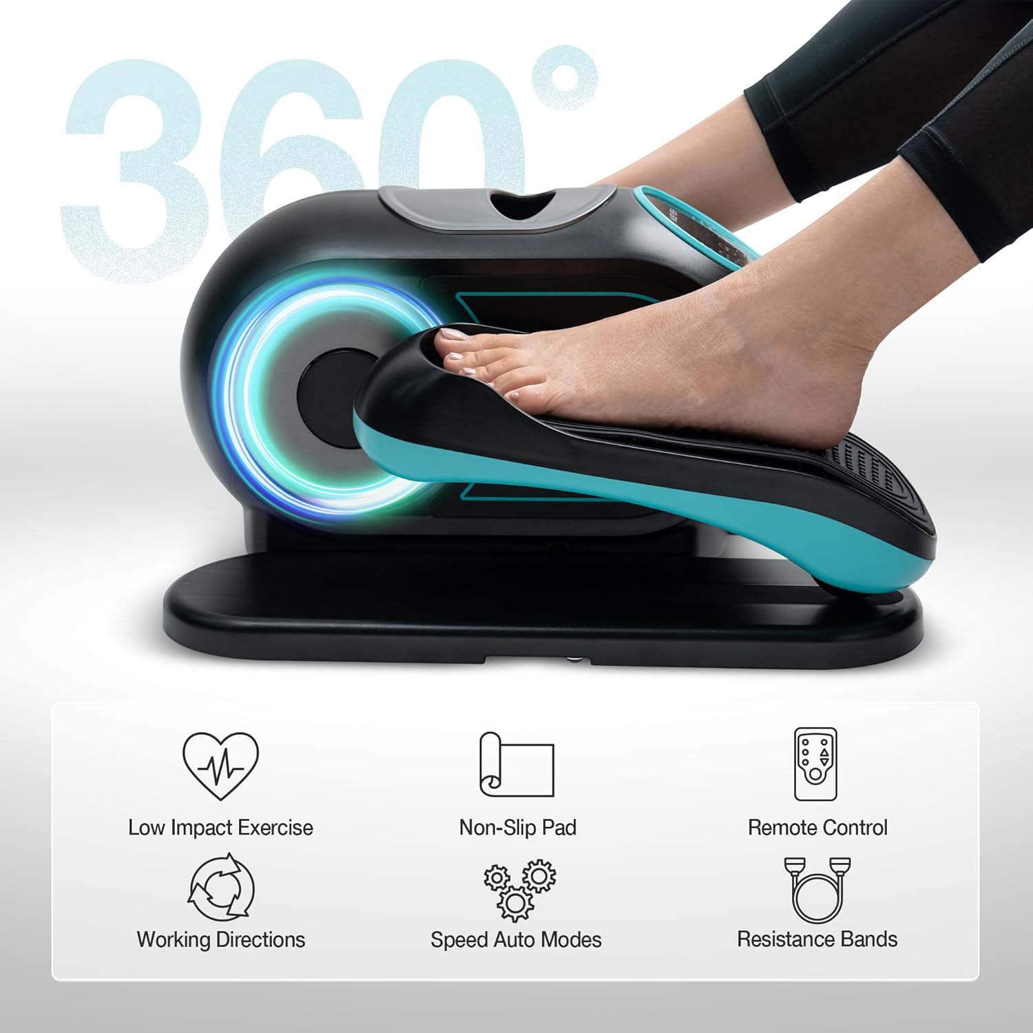 Under Desk Elliptical Machine, Ellipse Leg Exerciser for Seniors, Seated Pedal Exerciser with Resistance Bands Non Slip Mat, Remote Control, 12 Adjustable Speeds for Home, Seniors, Adults - Image 7