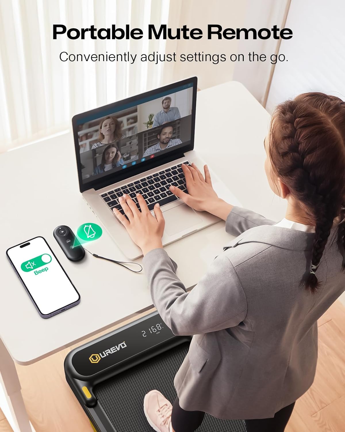 UREVO Strol 2E Smart 2-in-1 Folding Treadmill, Compact Walking Pad with Safety Handle, Plug and Play, Dual LED Display, Workout APP, Walking or Running for Home Office, Remote Included - Image 6