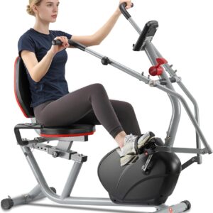 ECHANFIT Recumbent Exercise Bike with Arm Exerciser for Home – Elliptical Recumbent Cross Trainer with Backlit Display, Pulse Sensor, 8-Level Magnetic Resistance, 380LBS Weight Capacity