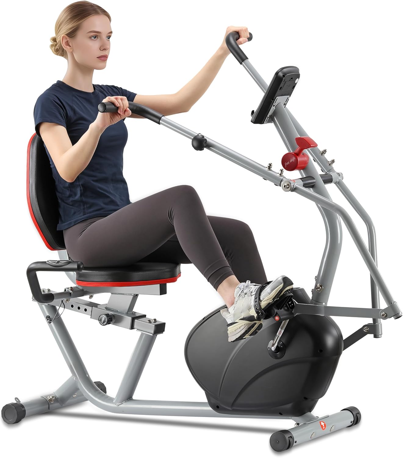 ECHANFIT Recumbent Exercise Bike with Arm Exerciser for Home - Elliptical Recumbent Cross Trainer with Backlit Display, Pulse Sensor, 8-Level Magnetic Resistance, 380LBS Weight Capacity