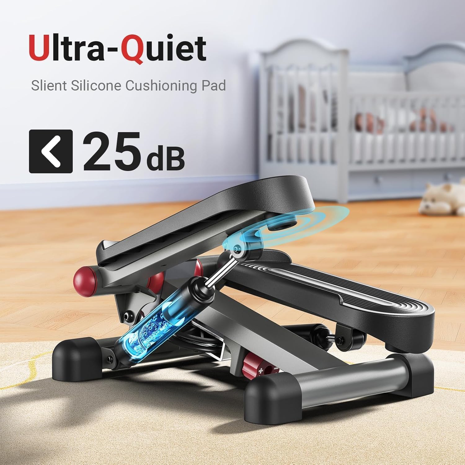 UTRYUP Mini Stepper for Home Exercise, Compact Hydraulic Stair Stepper with Resistance Bands, Quiet Fitness Machine with LCD Monitor, 300 lbs Weight Capacity - Image 3