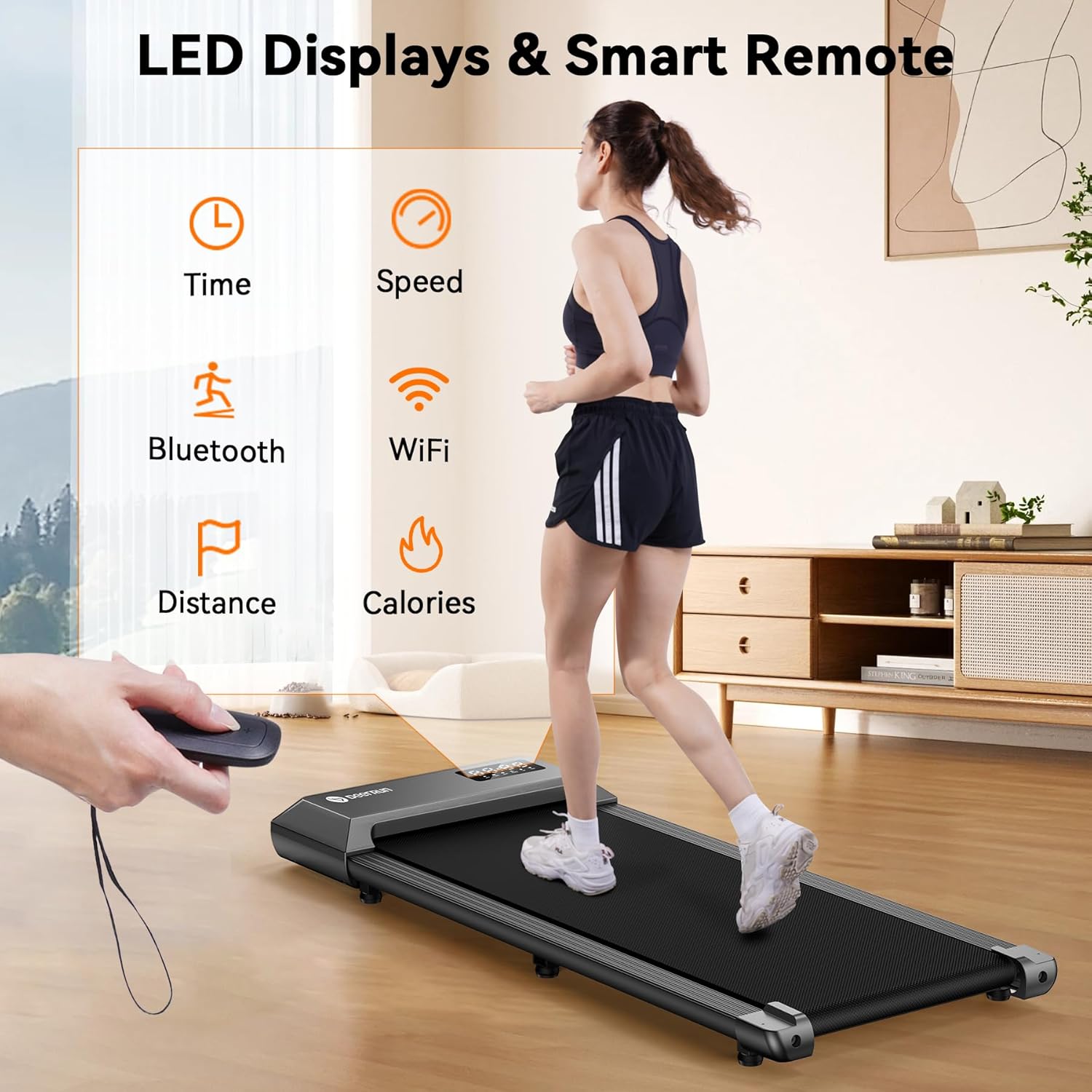 DeerRun Walking Pad, 2024 Upgrade Smart Under Desk Treadmill, 2.2HP Small Quiet Portable Treadmill, Walking Treadmill Under Desk, APP & Remote Control, Knee-Protective, No-Assembly - Image 2