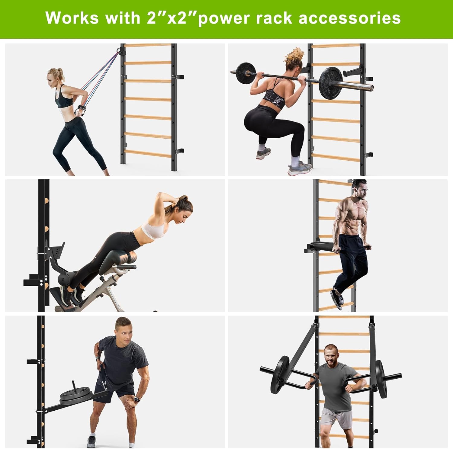 Kipika Gymnastic Stall Bar - 2"x2" Swedish Ladder with 1" Hole, Wall Mounted Pull-up Bar Ladder Suspension Trainer, Solid Wood Grips Gymnastics Training Bar for Home, Wall Gym, School - Image 3