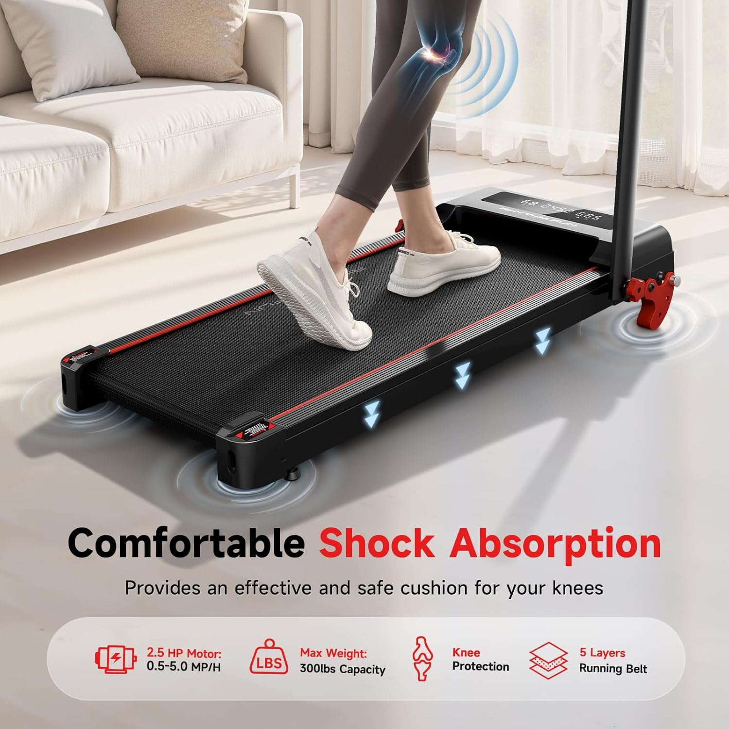 RHYTHM FUN Treadmill with Incline, Walking Pad with Handle Bar,300lbs Walking Pad with APP, Portable Folding Walking Treadmills for Home/Office with Low Noise - Image 6