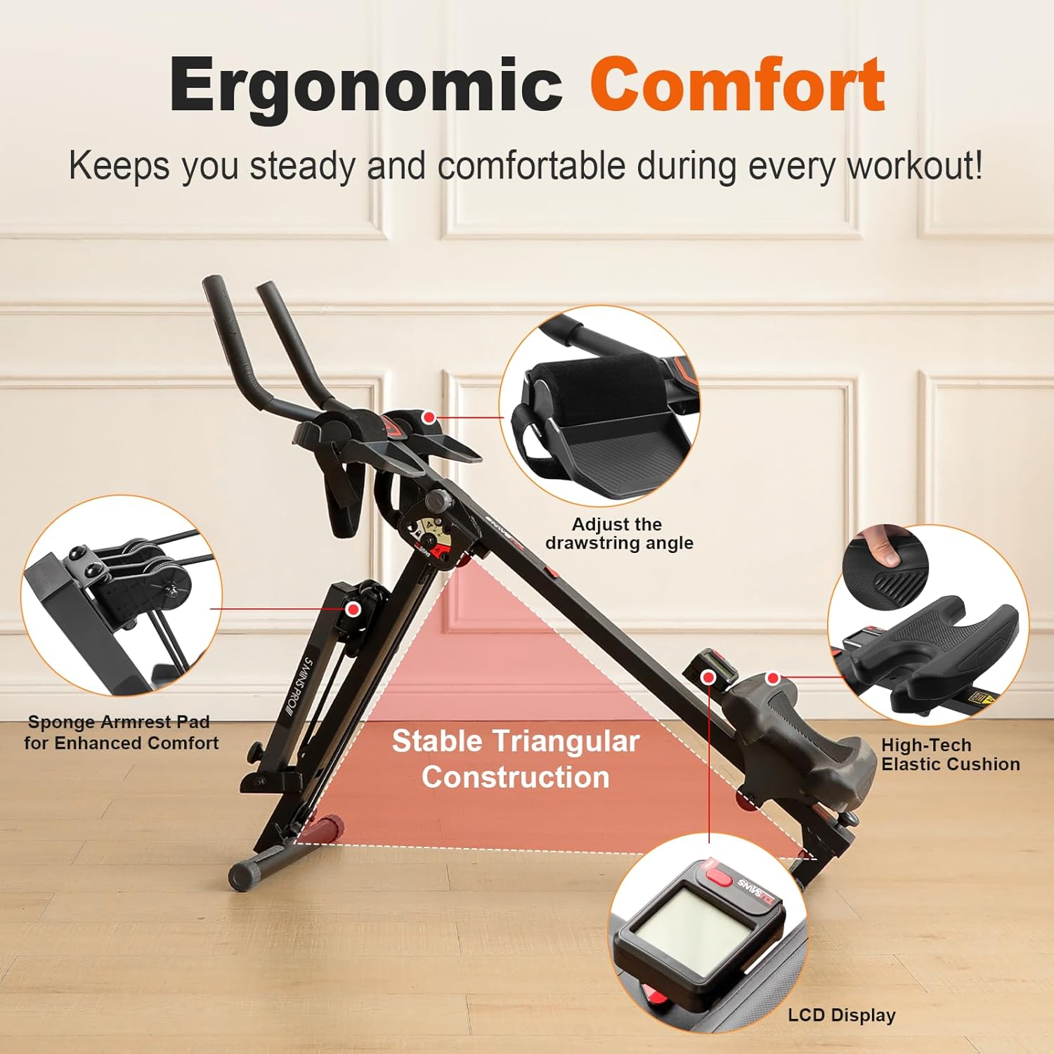 TOUSAINS 3 in 1 Rowing Machine, Ab Machine with Resistance Bands, Abdominal Trainers for Full Body Workout, Fitness Foldable Equipment Rowing Machine for Home Gym - Image 5