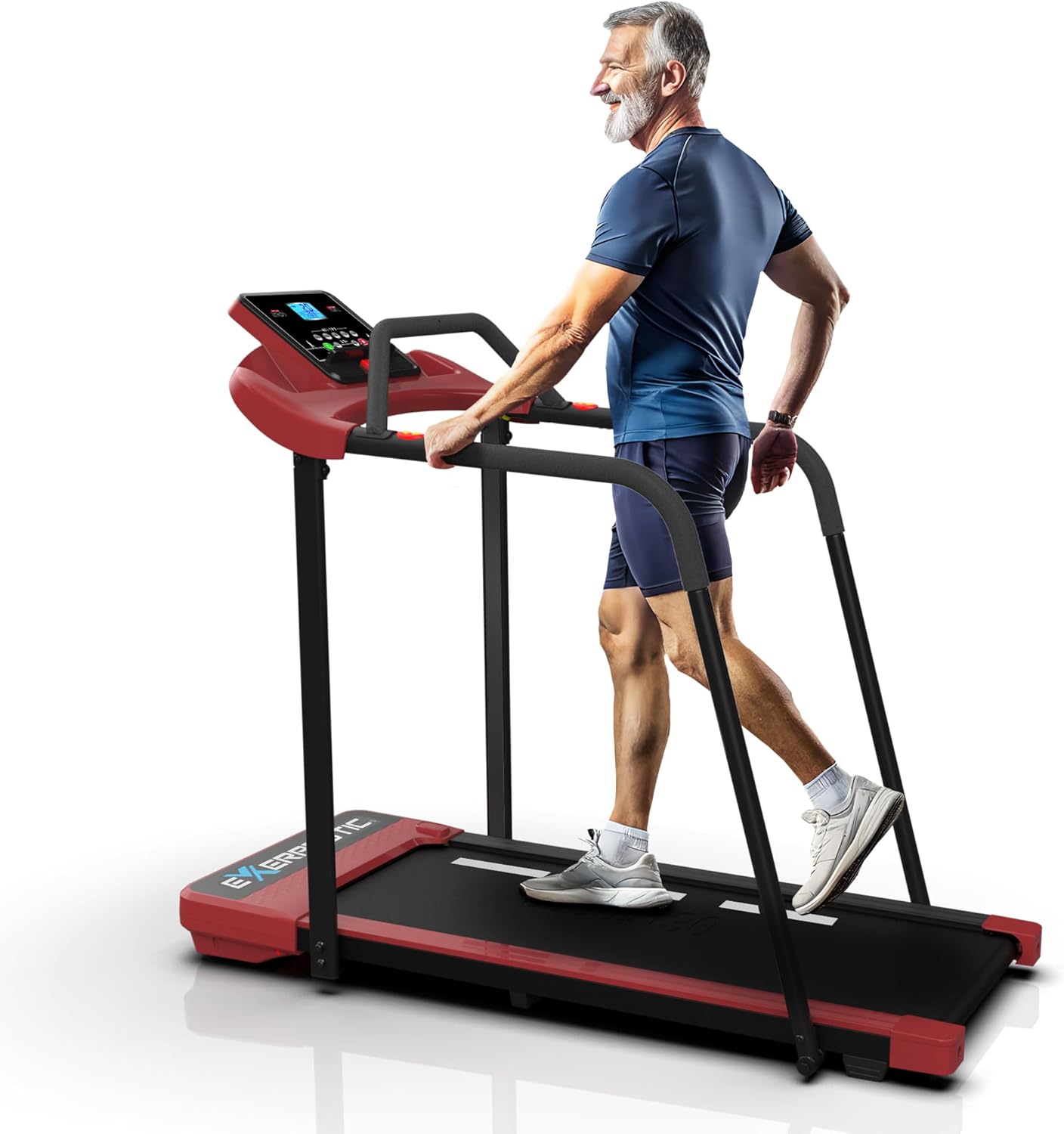Senior Fitness Treadmill, 400 lb Capacity, Safe Design with Full-Length Rails, Low Step-Up Height, 0.2–4 MPH Motorized Walking Treadmill for Elderly, Recovery & Home Exercise