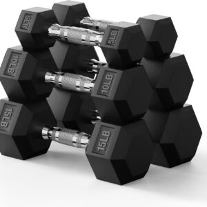 PAPABABE Hex Dumbbell Set 45-550 lb, Rubber Encased Home Gym Dumbbells, Weights Dumbbells for Women & Men, Hand Weight for Strength Training