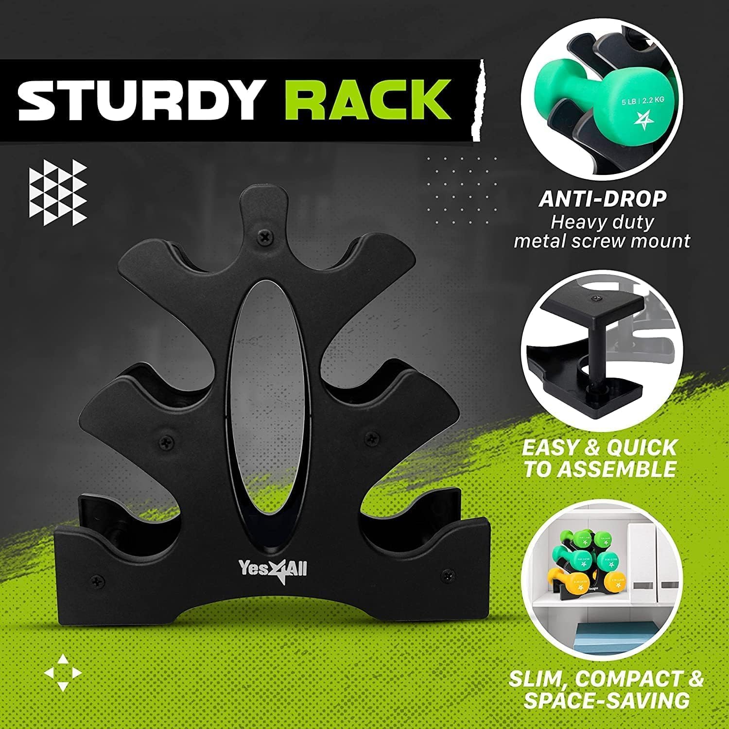 Yes4All Neoprene Coated Dumbbell Hand Weight Sets - Multiple Weight Options with Rack, Anti-roll, Anti-Slip, Hexagon Shape - Image 3