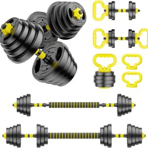 Adjustable Dumbbell Set, 10-90lbs Free Weights with Connector – 4 in 1 Dumbbells, Barbell, Kettlebell & Push Up Stand, Adjustable Weights Set for Home Gym Fitness Equipment for Men & Women