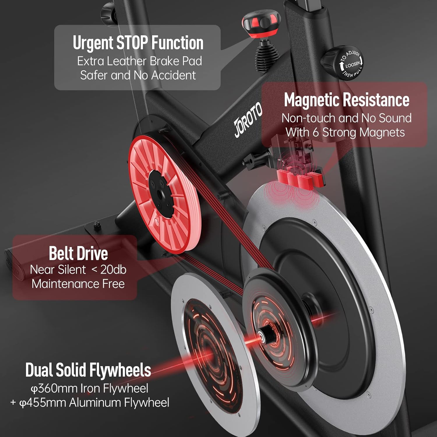 JOROTO X2|X2PRO Exercise Bike, X4S Bluetooth Stationary Indoor Cycling Bike with Readable 100 Levels Magnetic Resistance, Plus 12.6 inch Tablet Bracket Exercise Bikes for Home - Image 3