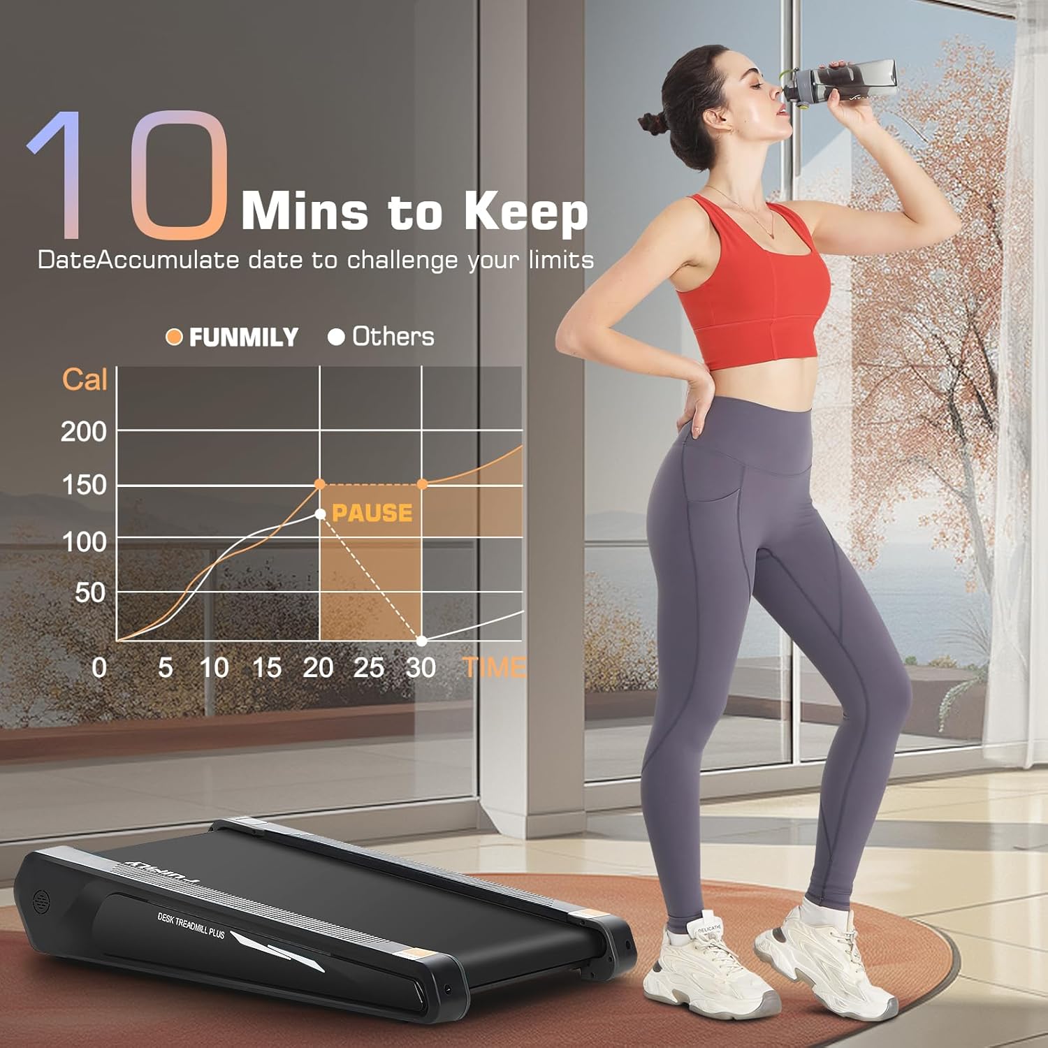 FUNMILY Walking Pad Treadmill with 5% Incline, 2.5HP Smallest Under Desk Treadmill for Home Office, Compact Walking Treadmill 300lbs Weight Capacity/Remote Control/Lighting Design - Image 7
