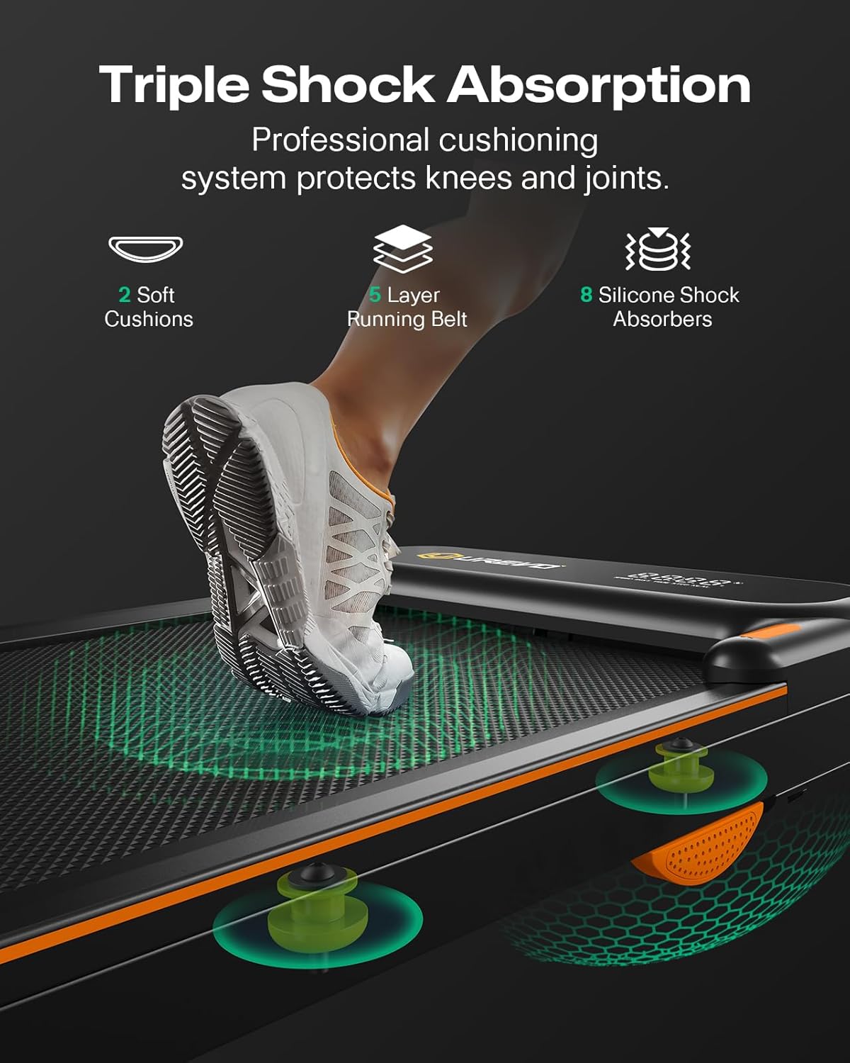 UREVO Strol 2E Smart 2-in-1 Folding Treadmill, Compact Walking Pad with Safety Handle, Plug and Play, Dual LED Display, Workout APP, Walking or Running for Home Office, Remote Included - Image 5