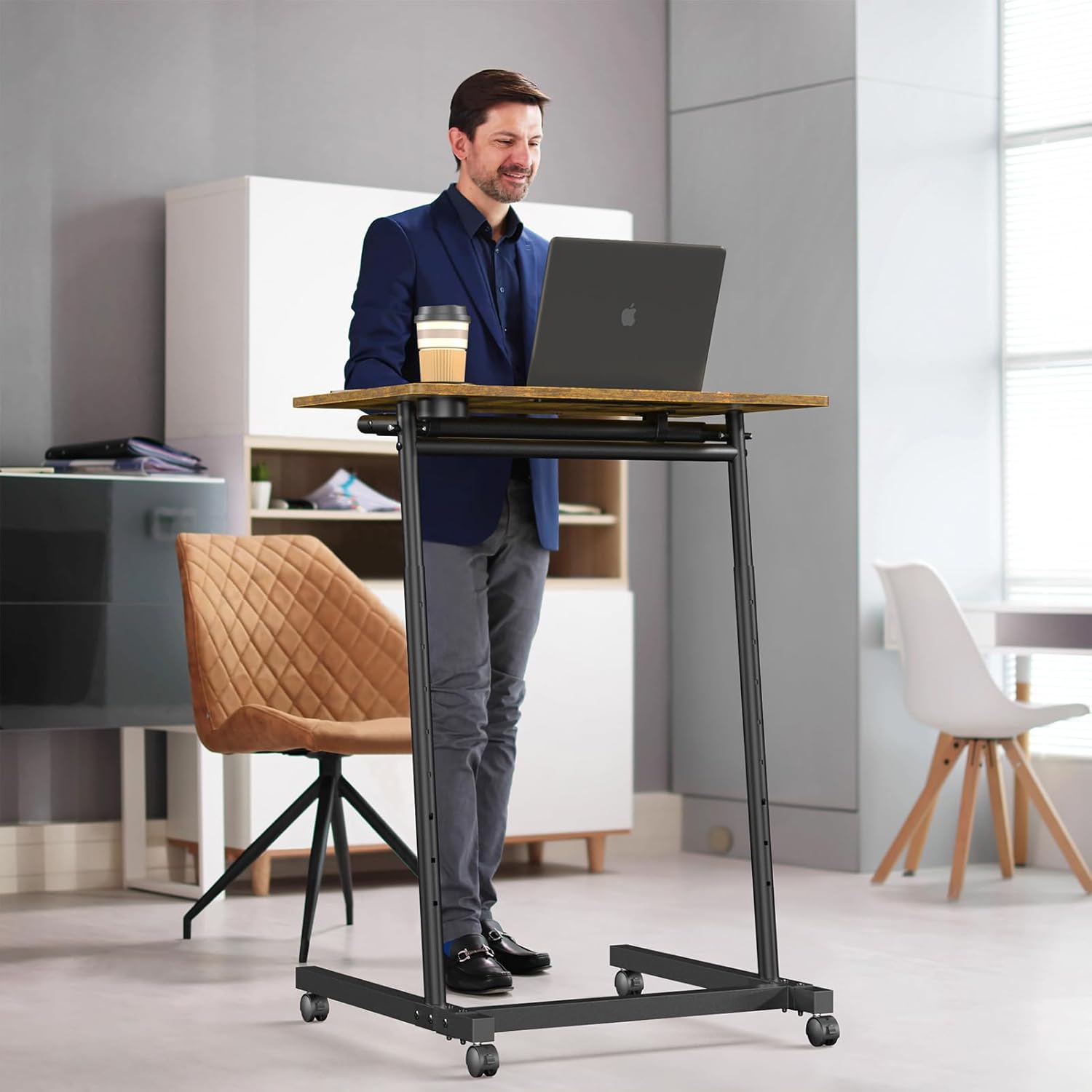 Treadmill Desk, Mobile Small Standing Desk with Wheels for Walking Pad, Portable Table for Laptop, Rolling Table Adjustable Height, Bedside Table - Image 9