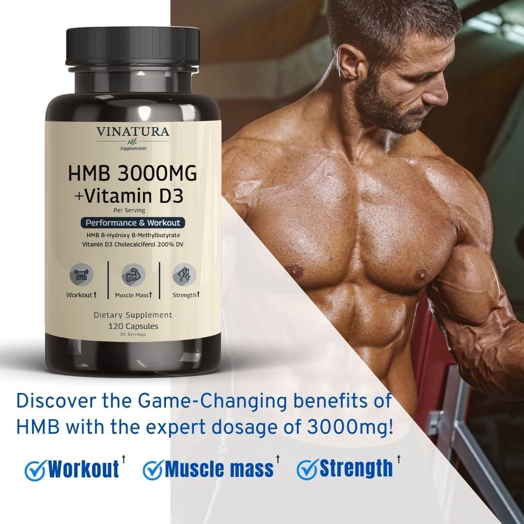 HMB 3000mg and Vitamin D3 Supplement Capsules per Serving *USA Made & Tested* Promotes Muscle Growth & Recovery - HMB Supplement and Vitamin D3 (1600 IU) - 120 Capsules 30 Servings - Image 4