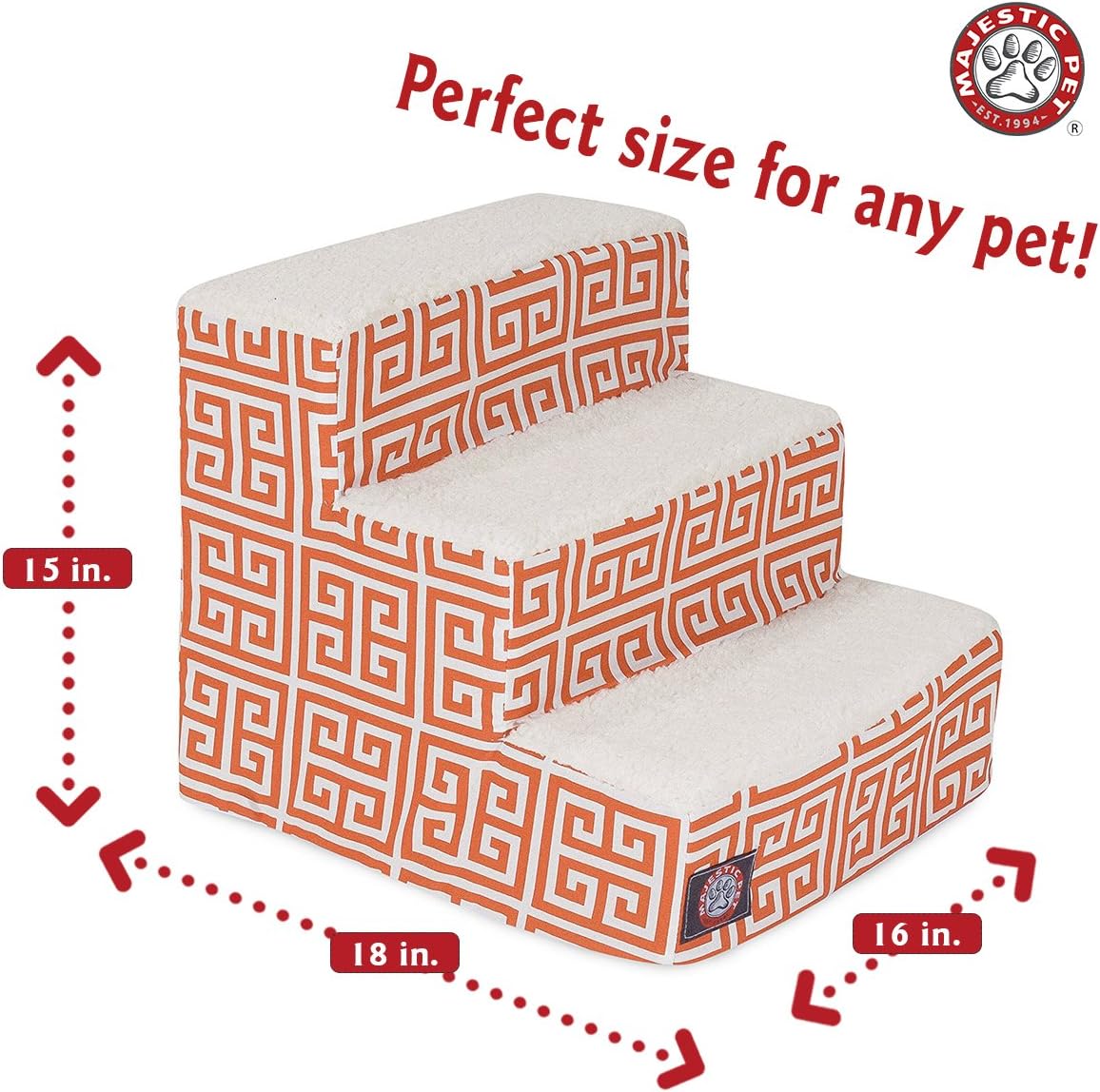 Majestic Pet 3 Step Portable Dog Stairs for Small Dogs to get on Bed Supports 250 lbs or Less – Dog Steps for High Bed with Machine Washable Cover –Pet Stairs for Cats Towers Orange - Image 3