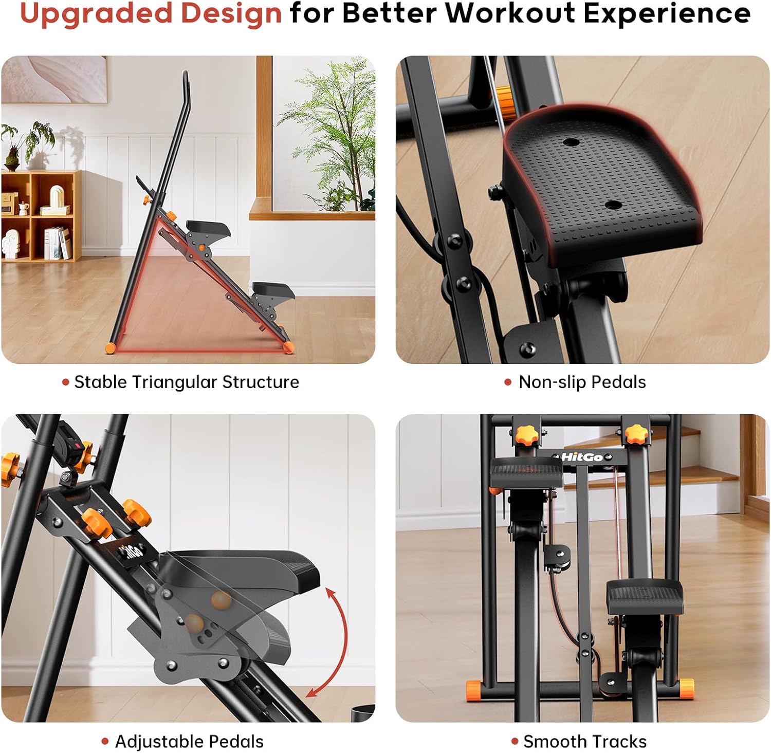 Foldable Stair Stepper Machine - Vertical Stair Climber for Home Gym, Full-Body Cardio Workout Equipment with Adjustable Handlebar & Pedals, Extended Step Range Design - Image 7