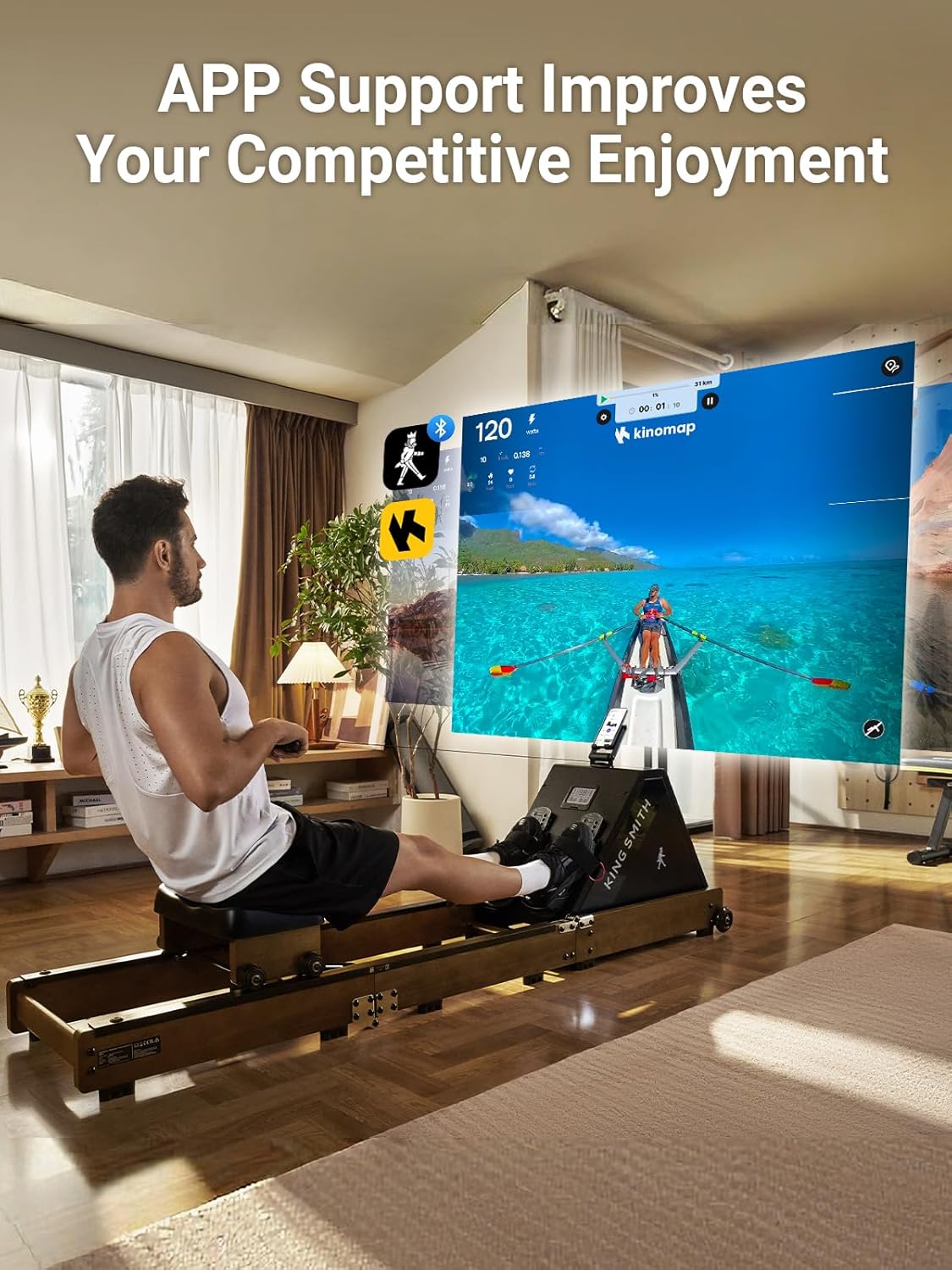 Water Rowing Machines for Home, WR20 Foldable Row Machine, 331LB Weight Capacity, Water Rower Machine with LCD Monitor, App Supported and Comfortable Seat for Folding Water Rowers - Image 3