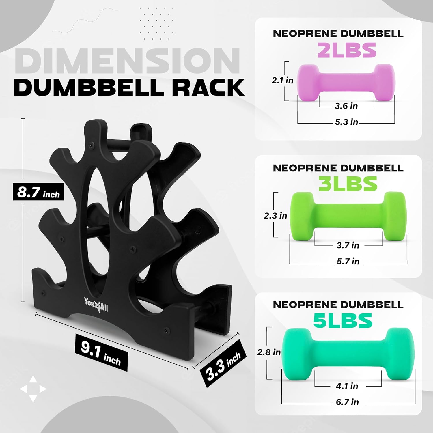 Yes4All Neoprene Coated Dumbbell Hand Weight Sets - Multiple Weight Options with Rack, Anti-roll, Anti-Slip, Hexagon Shape - Image 2