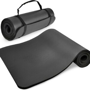 Fitvids Yoga Mat 1-Inch Extra Thick High-Density Exercise Mat with Non-Slip Surface & Carry Strap for Men & Women Tear-Resistant Pilates Workout Mat for Home Gym
