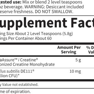 Garden of Life Creatine Monohydrate Powder for Women and Men, Micronized Pre Workout with Probiotics for Muscle, Strength, Performance, Sport Amino Energy, About 60 Easy to Mix Unflavored Servings