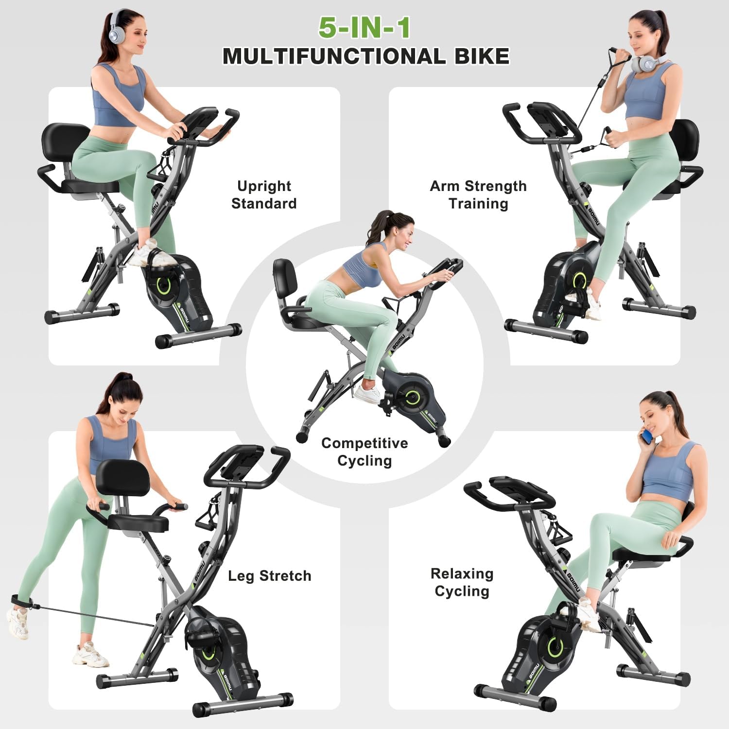 Exercise Bike, 5 in 1 Foldable Stationary Bike for Seniors, 16-Level Adjustable Magentic Resistance, Indoor Workout Bike with 330LB Capacity, Comfortable Seat Backrest X-bike - Image 2