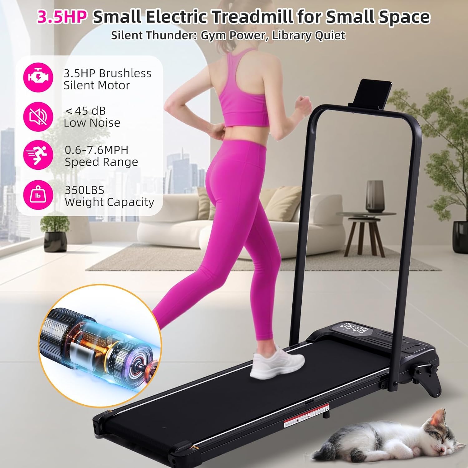 Electric Walking Pad Treadmill with Adjustable Incline and Handle Bar, 3.5HP Small PortableTreadmills for Home Office Small, 4 in 1 Folding Foldable Treadmill with Handles, 0.6-7.6MPH, 350LBS - Image 7
