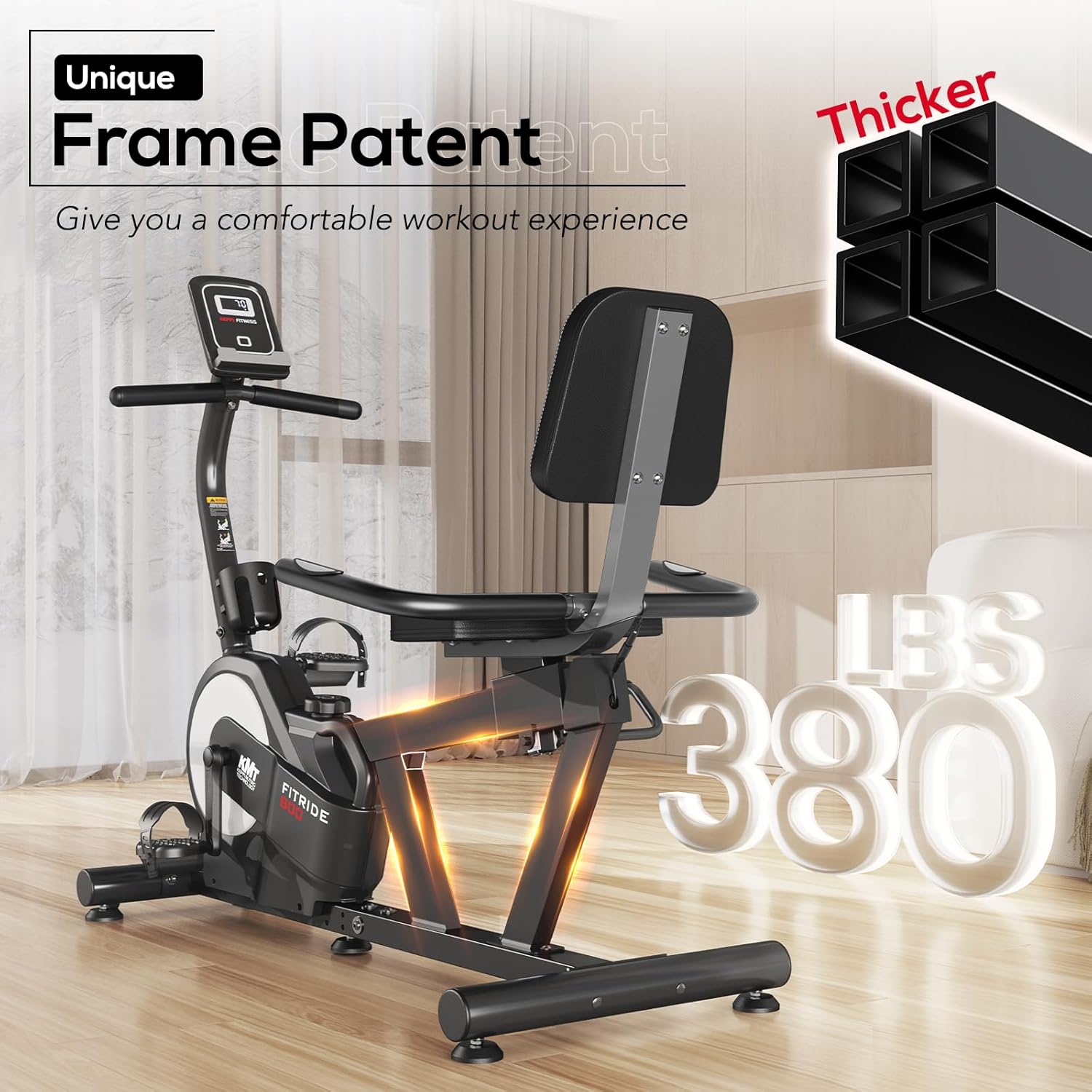 KeppiFitness Recumbent Exercise Bike, Recumbent Bike for Adults with Magnetic Resistance, Exercise Bike for Home 380LB Capacity, Cardio Stationary Bikes for Seniors with Pulse Sensor - Image 5